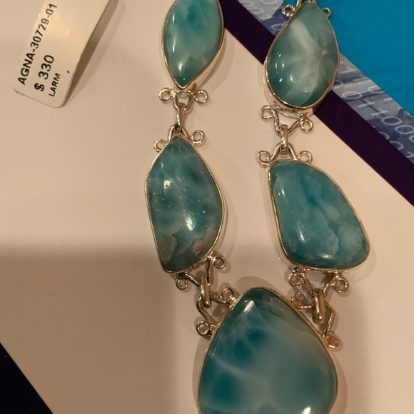 Larimar Necklace Dominican Natural Uneven Cut Blue Stone 9 1/2” Long - Picture 5 of 8